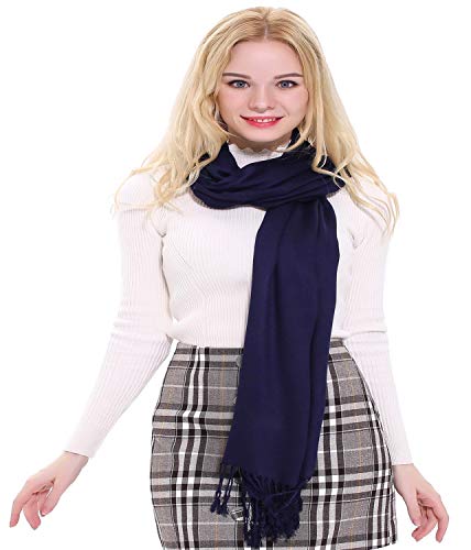 CJ Apparel Dark Blue Navy Blue Solid Color Tassels Design Nepalese Shawl Scarf Wrap Stole Throw Head Wrap Pashmina Hand Made in Nepal New4