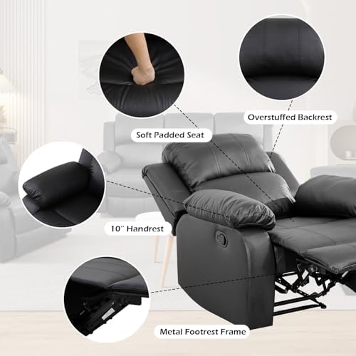 Image of Oversized Recliner Chair, Leather Recliner Chairs with Home Theater Seating, Extra Wide Lazy Boy Reclining Chairs for Adults Reading Gaming Leisure Relax, Bedroom, Black