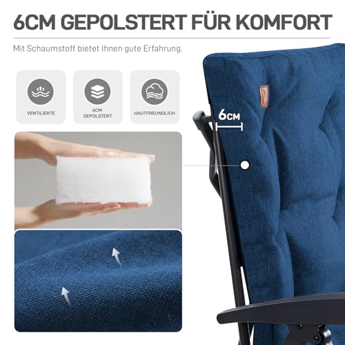 EVER ADVANCED Campingstuhl Faltbar Rückenverstellbar in 4 Positionen bis 150 KG Klappstuhl 6cm Dicke Gepolstert mit Seitentasche Getränkhalter Gartenstuhl Hohe Lehne Angelstuhl für Camp Garten Balkon