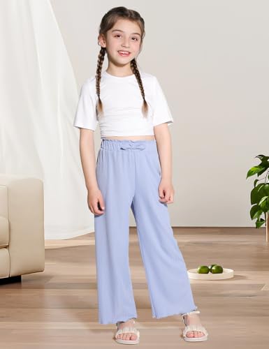 Image of Girls Wide Leg Palazzo Pant Loose Straight Cute Bow Waist Spring Summer Lightweight Dress Pant for Kids 5-14Y