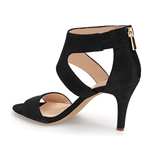 Xyd Prom Dancing Shoes Elegant Open Toe Strappy Mid Heeled Sandals Cutout Ankle Wrap Dress Classy Pump For Women Size 7 Black #TOP1