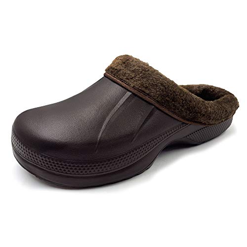 Amoji Fur Lined Clogs Fleece Garden Slippers House Home Winter Clogs Shoes 9-10 Women/7.5-8 Men Brown