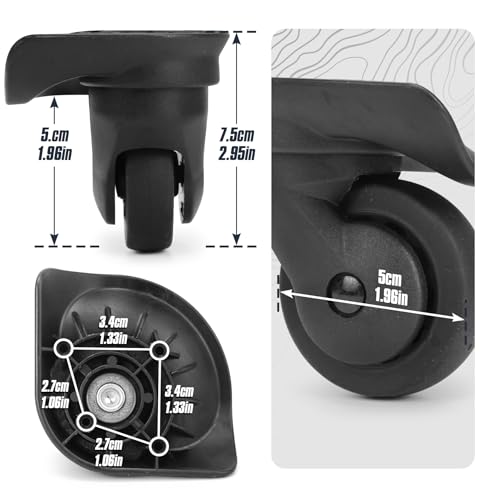 Domiella 1 Pair Luggage Replacement Swivel Caster Wheels, 360-Degree Rubber Trolley Wheel Kit for Suitcase Repair and Travel, DL0762