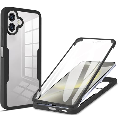 Ephoou for Samsung Galaxy A06 Clear Case with Screen Protector, Dual Layer Full Body Shockproof Dustproof All-Inclusive Cover Case for Galaxy A06 QB-Black