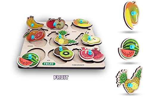 Lefan Puzzles Wooden Fruit for Kids Montessori Educational Fruit Learning Puzzle, Interactive & Colorful Wooden Puzzle Toddlers and Preschoolers (Fruit Wooden Big)