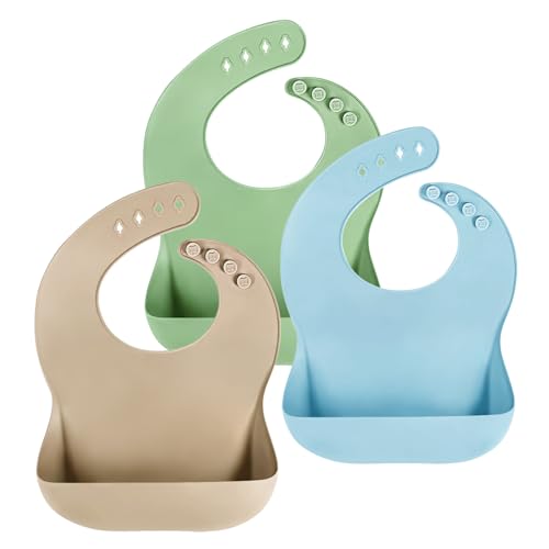 Image of Silicone Baby Bibs Baby Feeding Set 3Pcs Adjustable Silicone Feeding Bibs for Baby Feeding Essentials Baby Must Haves