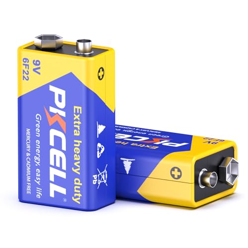 Batería de Bloque de 9 V, baterías 6F22, 3 años de Durabilidad para detectores de Humo, Detector, micrófonos, multímetro, 2 Unidades, PKCELL