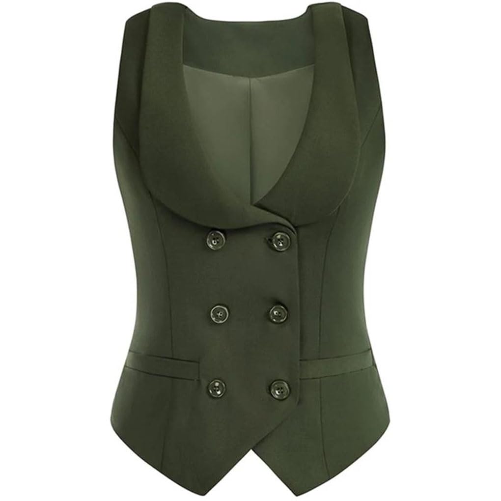 Chaleco para mujer, cuello de solapa, doble botonadura, elegante, chaleco de negocios, oficina, ropa de trabajo formal