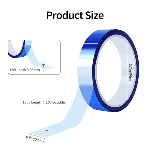 Sliverdew 2 Rollen Wärmeband für Sublimation Hitzebeständiges Klebeband 20 mm x 33 m Thermo Klebeband Blaues Keine Rückstände Wärmebänder für Elektronik Leiterplatten DIY Handwerk