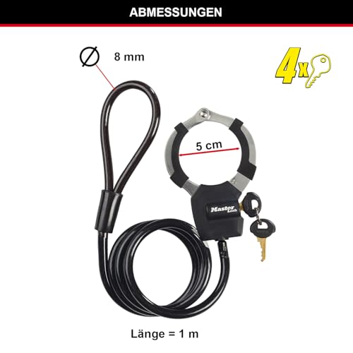 Kabelschloss Master Lock mit Schlüssel, 1 m für Scooter und Fahrrad