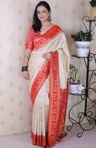 Image of SGF11 Women's Kanjivaram Pure Soft Silk Saree With Unstitched Blouse Piece