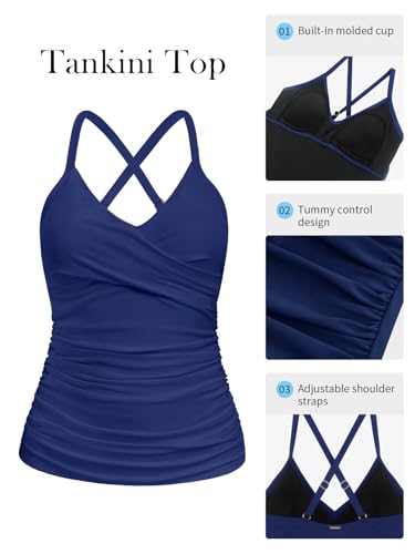 Image of RELELCIGA Women's Tankini Top V Neck Ruched Tummy Control Bathing Suit Top