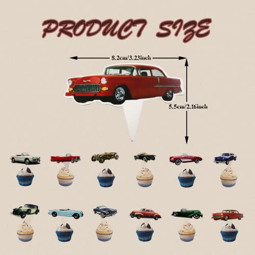Classic Cars 24 Pcs Cupcake Toppers, 1950'S Convertible Vintage Car Theme Party Supplies Favors,Cake Picks For Birthday Anniversary Wedding Engagement Party Decorations #TOP2