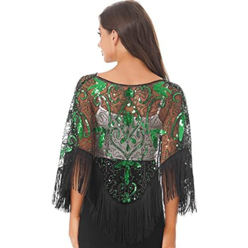 1920s Sequin Shawl Wraps Fringed Evening Cape Gatsby Party Flapper Cover Up Wedding Bridal Shawl for Women3