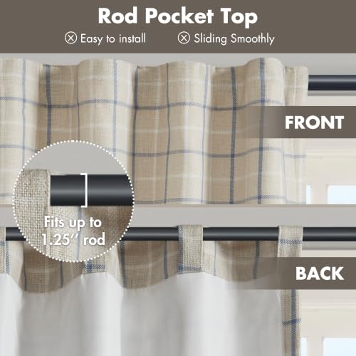 Image of Madison Park Plaid Curtain Thermal Insulated, Panel, Linen Blue,50 inch W x 84 inch L (Pack of 4)