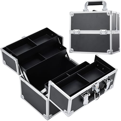 Frenessa Makeup Train Case Cosmetic Organizer Case Professional Makeup Storage Box 4 Trays with...