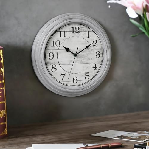 Image of Wall Clock, 12 Inch Kitchen Decorative Wall Clock, Silent Wall Cocks Battery Operated Non Ticking with Large Numbers Easy to Read for Home Bathroom Office(Grey)
