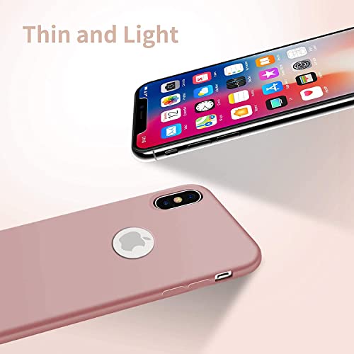 Image of VONZEE Microfiber Logo Cut Compatible for iPhone X & iPhone Xs Case Liquid Silicone Cases Non-Slip Full Body 4 Layer Protectives Shockproof Back with High Raised Camera Lips Sand Pink