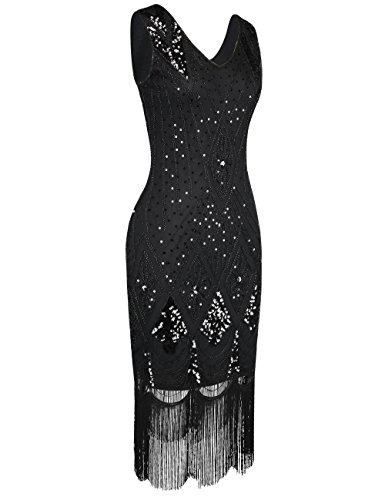 PrettyGuide Women 1920s Gatsby Cocktail Sequin Art Deco Flapper Dress XL Black