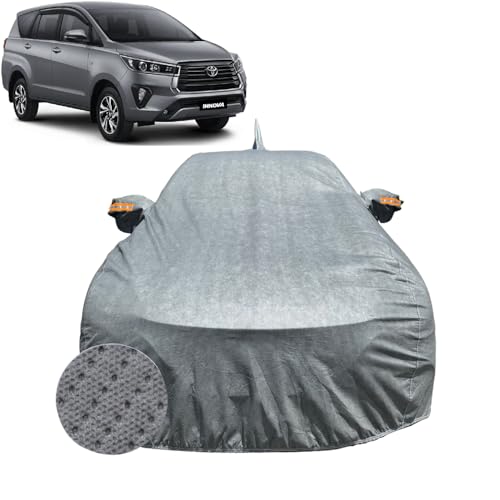 Image of Car Cover For Toyota Innova Crysta (2016-2026) | 100% Waterproof Cover with Antenna & REFLECTIVE Mirror Pockets | Dustproof, Scratchproof, Heatproof Crysta Car Cover |Soft Cotton Lining| GREY