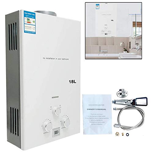 TABODD 18L LPG Propane Gas Water Heater 36KW, 4.8GPM Portable Tankless Instant Hot Water Heater Boiler Burner with Shower Head Kit for Small Homes RV\'s Sailboats Cabins Camping, White