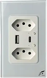 Duas Tomadas Inteligentes Com Entradas USB e Tipo C Conexão Wifi E RF Em Acabamento De Vidro