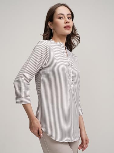 Image of Tokyo Talkies Women's Colorful Striped Shirt-Style Top | Colorful Accents with A Relaxed Yet Structured Fit for A Fresh Look | Tops for Woman | Women Tops | Stylish Top