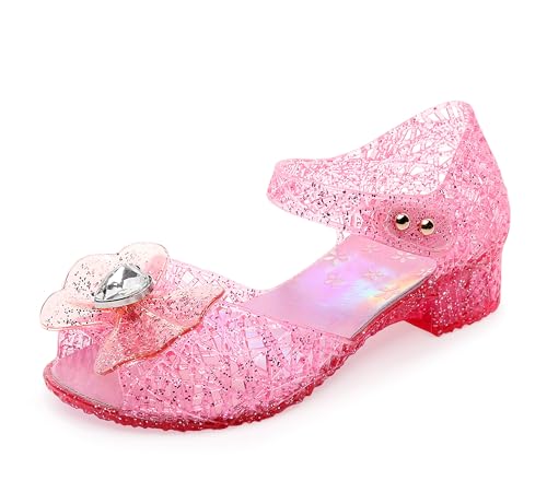 Princess Sandals Jelly Shoes for Girls, Snow Queen Little Girls Toddler Glitter Dress Flats with Bow Birthday Frozen Inspired Party Cosplay Costumes