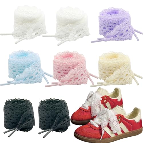 8 par skosnören,3cm breda,100cm långa platta ihåliga blomspetsar,balettstil,elastisk spets,skosnören för söta flickor