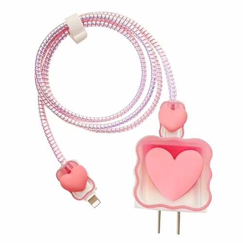 Prolet Cute 3D Heart Design Case Cover for iPhone Adapter Compatible with 18W and 20W Charger Only 360° Full Protection Silicone Case Cover 5 in 1 (Pink Heart).