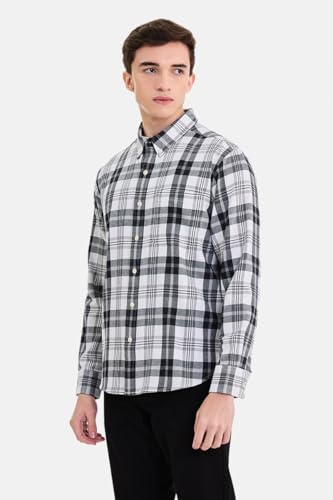 Image of SNITCH Men Casual Plus Size Shirt | Regular Fit Long Sleeve Spread Collar Plaid Pattern | 100% Cotton & Breathable Dobby Fabric for Casual Office Wear & Stylish Everyday Use