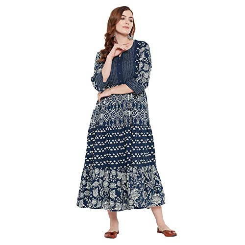 Image of Rangavali Mangalgiri Cotton Stylish Tiered Kurta 1 Piece Dress for Women | Indigo