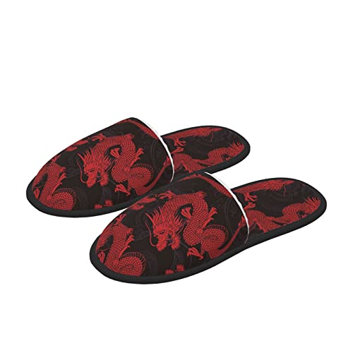 Unisex Cozy Indoor Furry Slipper-Red Chinese Dragon Plush House Slippers Warm Bedroom Shoes4