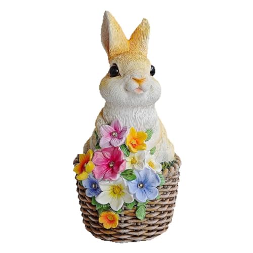Fiorky Statut de lapin solaire Panier de fleurs légères statues lapin légers Risin Sculptures légères étanche à la lampe de lapin extérieur