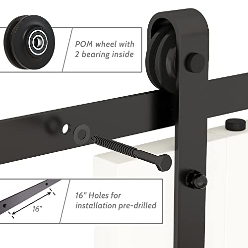 SANKEYTEW 201cm/6.6ft Schiebetür Komplettset,Schwarz Schiebetürbeschlag,Schwerlast Schiebetür Schiene,Schiebetür Holz für 1 Holztür(TÜR NICHT INBEGRIFFEN)