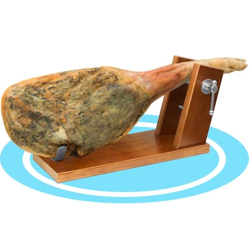 Dekohome Jamonero Profesional Reserva, Soporte Jamonero de Madera Pino Alta Resistencia, Herrajes y Pinchos de Acero, Sistema de Sujeción Ajustable de Torniquete, Base Antideslizante, 40 x17.8x25cm