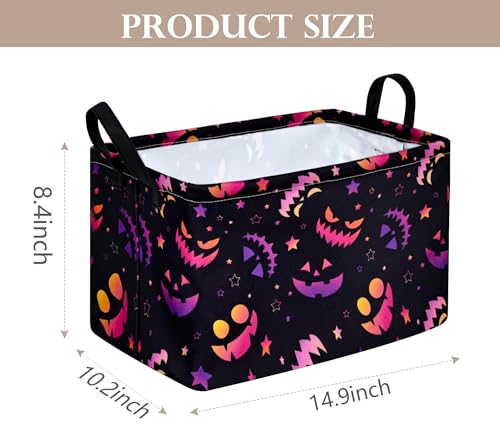 Image of Happy Halloween Pumpkin Storage Basket Gift Laundry Bins Collapsible Storage Baskets Box Laundry Nursery Hamper for Home and Office Decoration with Handles