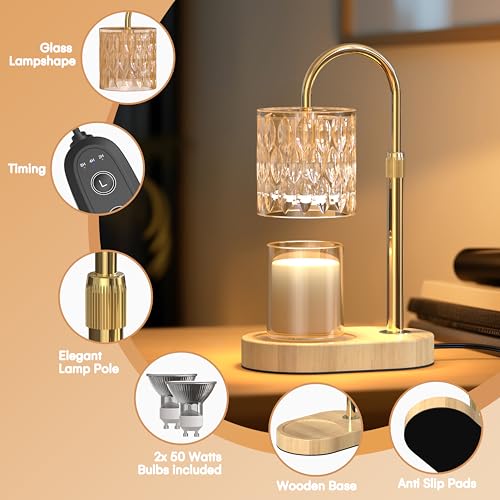 Candle Warmer Lamp with Timer and Adjustable Height, Vintage Home Bedroom Decor, Gifts for Mothers, and Housewarming Gifts, Electric Wax Melt Warmer Lamp with 2 Bulbs