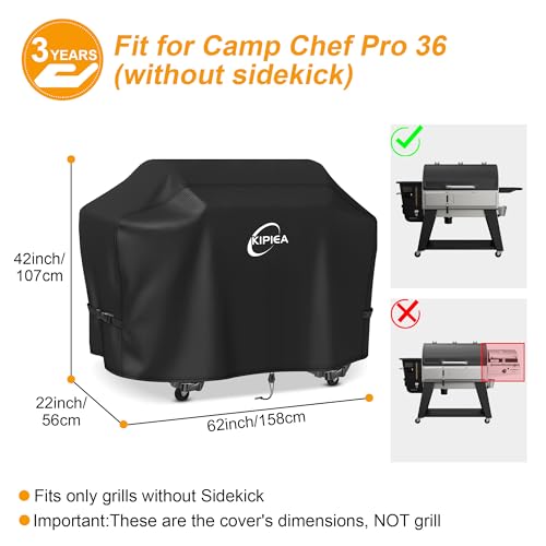 Image of Kipiea 600D Heavy Duty Pellet Grill Cover for Camp Chef Woodwind Pro 36 & Woodwind 36, Waterproof Wood Pellet Smoker Cover with Windproof Buckles, UV Resistant, No Tear, No Fading