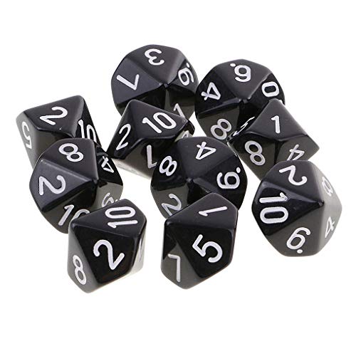 Yourandoll 10 STÜCKE Polyedrische Würfel D10 Würfel Dice Spielwürfel for DND RPG Tischspiele (Schwarz)