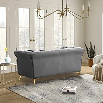 Image of Luxury Velvet 2 Seater Chaise Lounge Sofa - Tufted Chesterfield Modern Couch with Button Tufted Back Elegant Lounge Couch for Living Room, Bedroom, Office