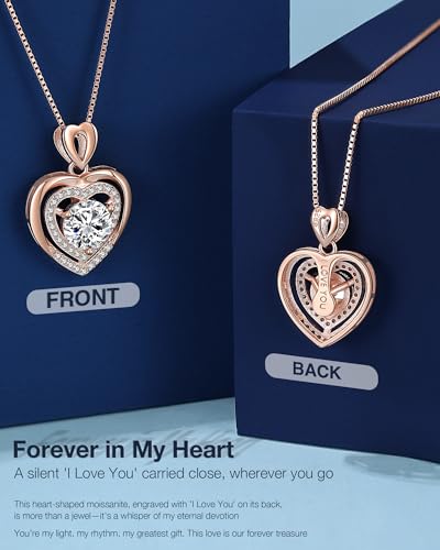 Moissanite Necklace for Women, 2Ct Rose Gold Heart Pendant Necklace Gifts for Wife, 18K Gold Plated S925 Sterling Silver, Anniversary Jewelry Present for Wife, Birthday Gifts for Girlfriend, Mom3