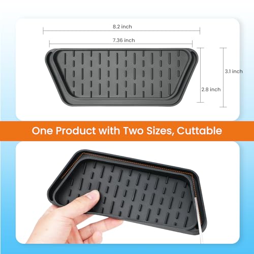 Image of Crystala Filters Non-slip Cuttable fridge water Dispenser Drip Tray, Fridge Water Dispenser Drip Tray Prevents Water Splashes, 2 Pack (Rectangular, Black)