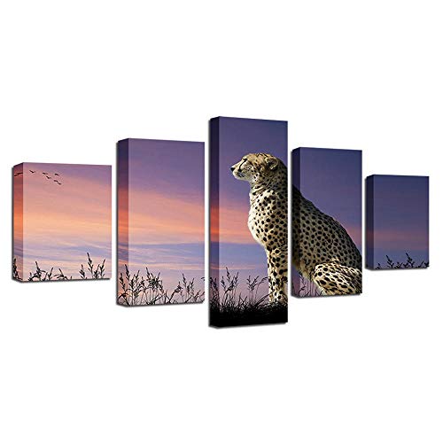 Tableau Léopard intissé 5 pièces pour habiller un grand mur vide