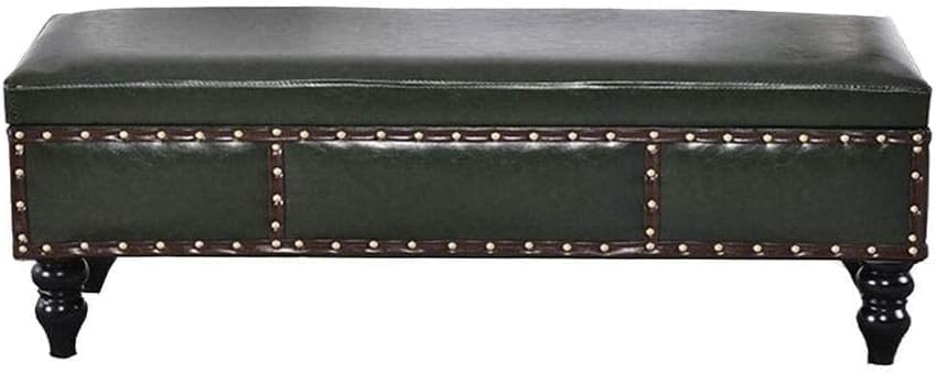 Taburete para sofá verde de madera maciza de 60 cm con baúl integrado
