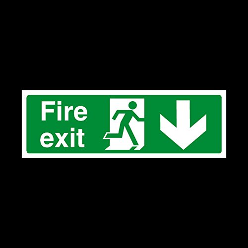 Fire Exit Arrow Down Sign 300mm x 100mm - Plastic Sign