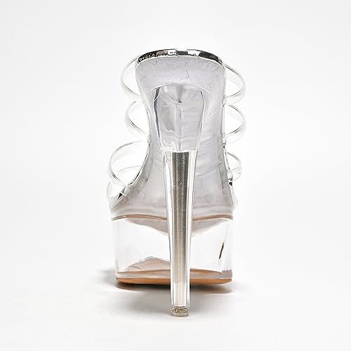 Women's Clear Strappy Stiletto Heels - Nude Platform Sandals with Ankle Strap | Pleaser (Kim)4
