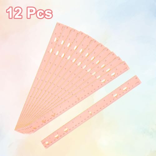 HARFINGTON 12pcs Plastic Rulers 12" (30cm) Clear Straight Ruler Measuring Tool Inches and Centimeters with Hole for Home Office Classrooms Drafting, Clear Orange - Image 3