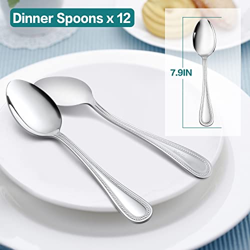 E-far Stainless Steel Pearled Edge Dinner Spoons #TOP7