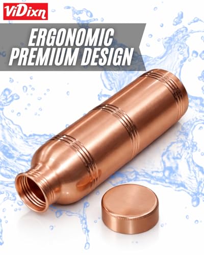 Image of Pure Copper Water Bottle 950ml - Ayurvedic Tamra Jal Bottle, Boosts Immunity, Improves Digestion, Leakproof Copper Bottle for Home, Office, Gym & Travel